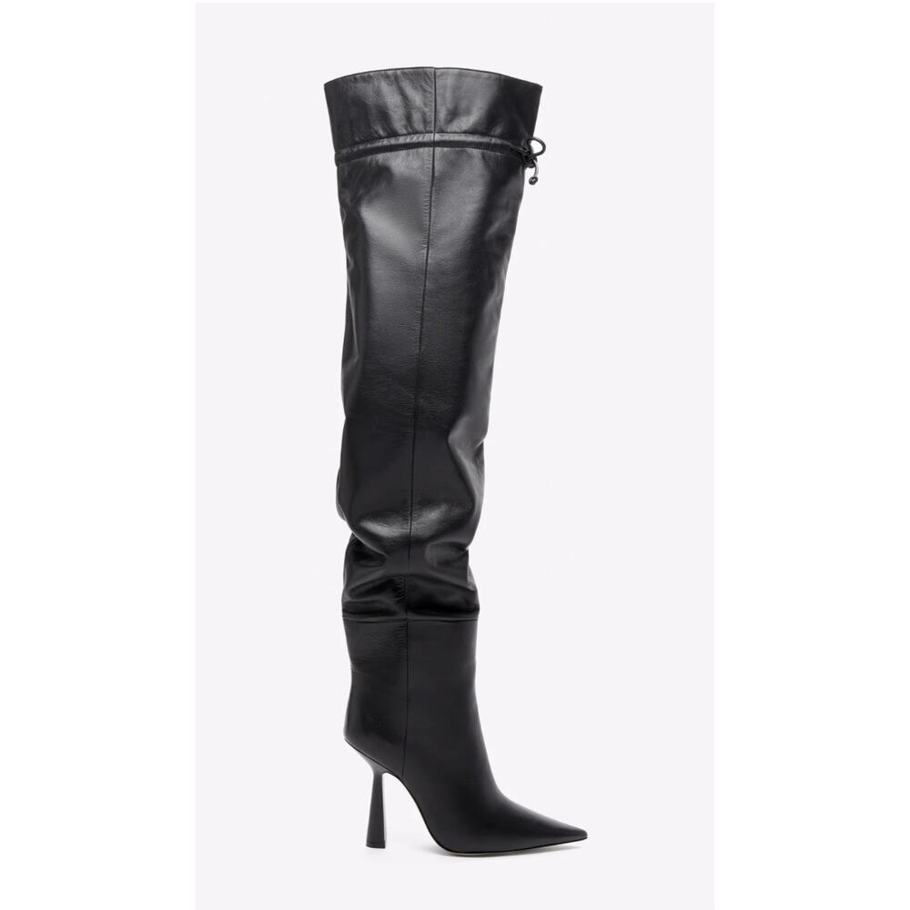 Good American Carla Black Faux Leather Over The Knee Slouchy Boots Women's 7.5 - Picture 2 of 9